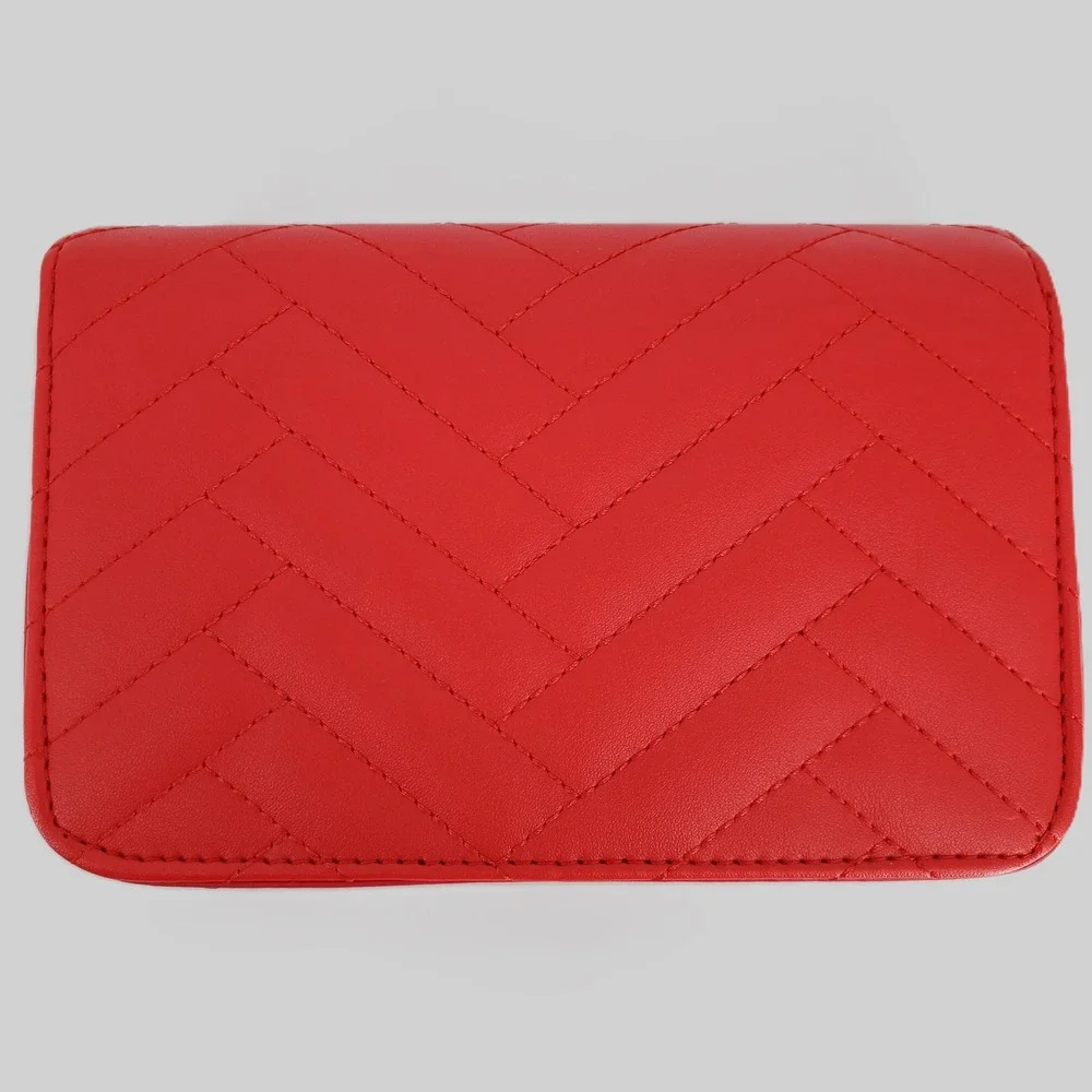 Bebe Los Angeles Sophia‎ Quilted Chevron Flap Crossbody Chain Shoulder Bag Red